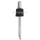Tapa rosca negra con pipeta blanca cuentagotas PP18 con punta curva para botella de 50 ml