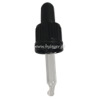 Tapa rosca precintable estriada negro PP18 con pipeta cuentagotas con punta curva negro para botella 5 ml