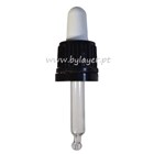 Tapa rosca negra con pipeta blanca cuentagotas PP18 con punta curva con tubo 65 mm altura